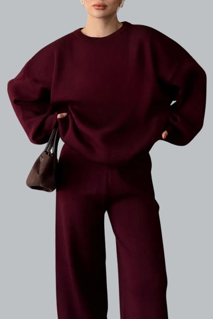 Women's Plain Bottom and Top Sweater Pants Basic Knit Set