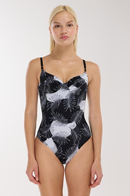 49355 Black Leaf Patterned Recovery Swimsuit