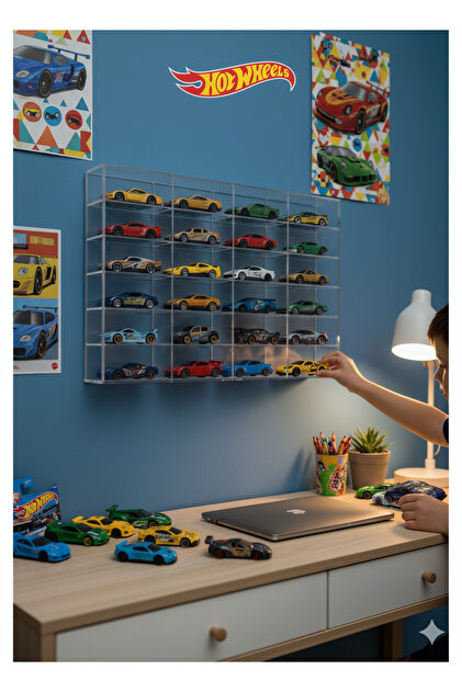 TIVIVOR 20'li Şeffaf Kapaklı Pleksi Raf - 1/64 Diecast Model Araba