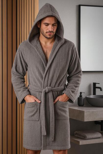 EOS Unisex Cotton Striped Hooded Bathrobe | Wedding Trousseau | Bathrobe Set | Robe | Gift
