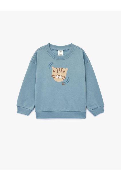Cotton Long Sleeve Crew Neck Kaplan Printed Fleece-Lined Oversized Sweatshirt