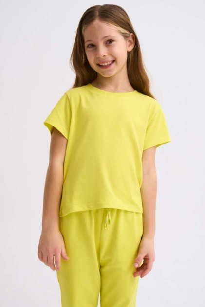 Yellow Short Sleeve Organic Crop T-Shirt for Girls
