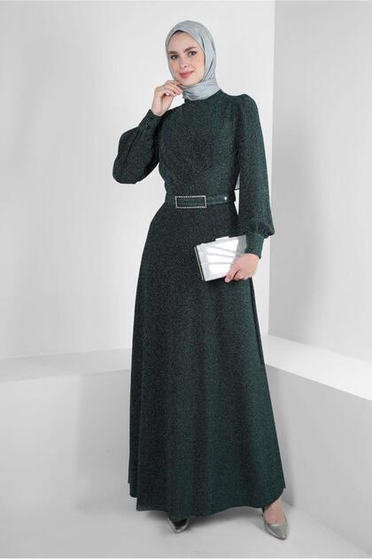 BELTED SILVERY EVENING DRESS 50396
