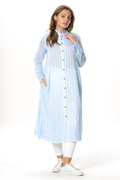 Tunica sezonieră și de vară cu mâneci lungi și guler, Ice Blue 9012