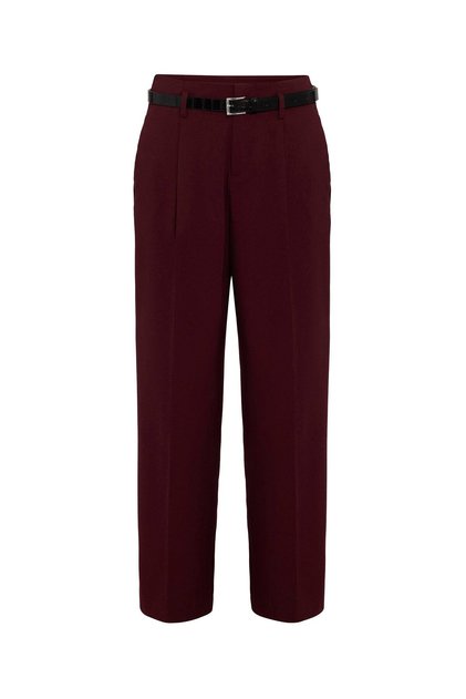 Burgundy High Waist Pleated Women's Trousers