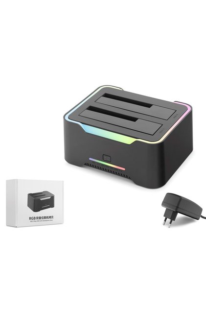 Hdx1790 USB 3.0 Sata Hdd Ssd Docking Station 2.5 3.5 Inch 2 Bay Cloning Rgb Black