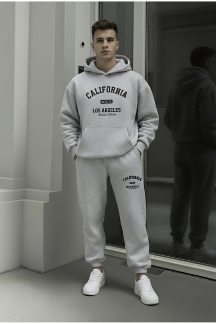 California Los Angeles Printed Unisex Women/Men Hooded Oversize Bottom/Tope Tracksuit Set