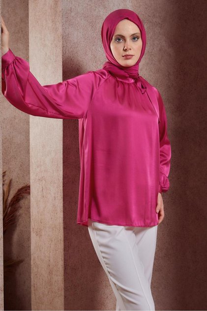 SATIN BLUZ 44428 WITH TIE DETAIL