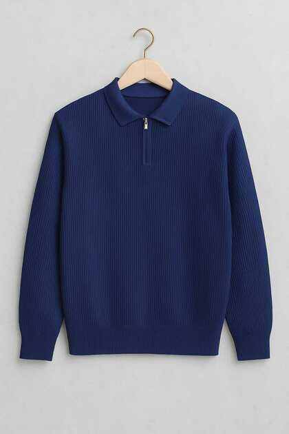 ZMODA SOFT Men's Polo Collar Zip-Up Striped Old Money Knitted Long