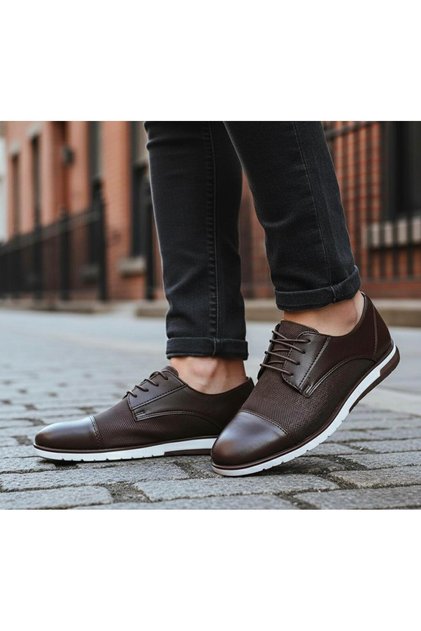 Men's Brown Lace-Up Casual Shoes White Sole Daily Classic Sneaker 397