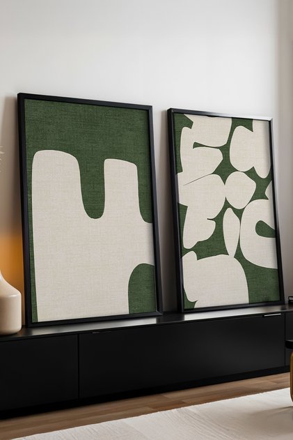 Wooden Black Framed Abstract 2-Piece Painting Huhu202 - Double Painting Set Black Frame