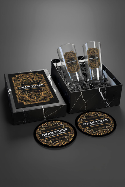 Kişiye Özel Kutusunda Erkeğe İsimli İkili Rakı Bardağı Seti Hediye