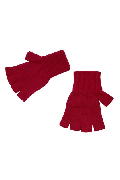 Winter Red Color Fingerless Cutout Half Finger Soft Textured Knitted Knitwear Gloves