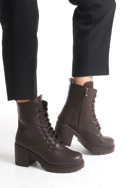 Brs 001 Lace-Up Zippered Heeled Boots