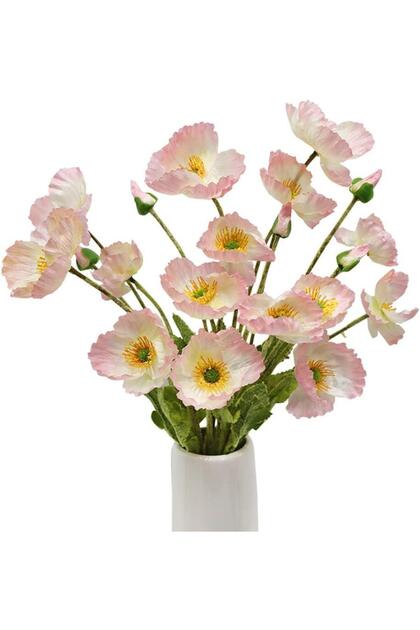Yapay Çiçek Gelincik Çiçeği Pembe Açık Renk 3 Çiçek 1 Tomurcuk 59Cm