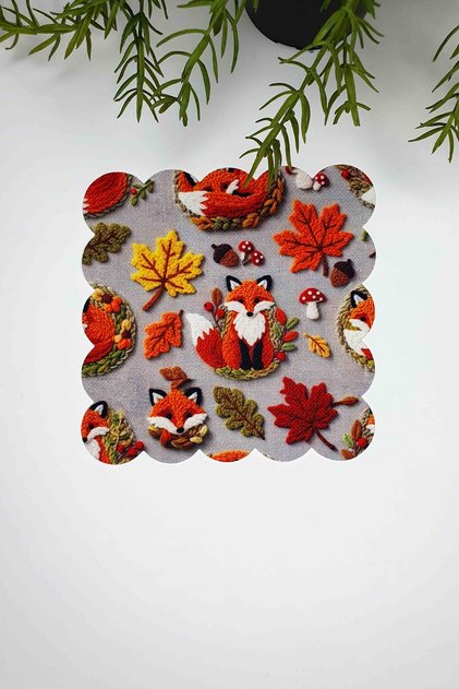 3D Punch Effect Printed Fox Leaf and Autumn Laser Cut Cocktail Napkin 1 Piece