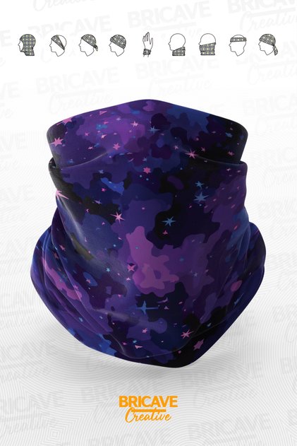 Mor Uzay ve Yıldız Desenli Motosiklet Bandana Boyunluk Maske