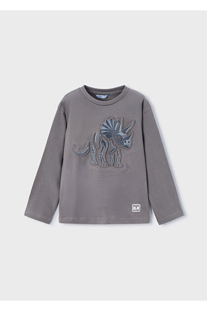 Gray Boy's Dinosaur Embossed Long Sleeve T-Shirt 4089