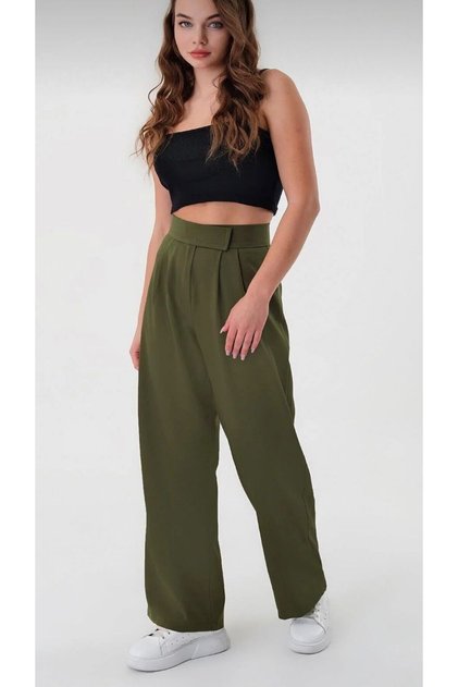 //New Season//High Waist//Buttoned//Ultra Stretchy//Women's Fabric Pants