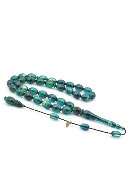 Hakan Turan Signed Beyzi Cut Blue Crimped Amber Prayer Beads