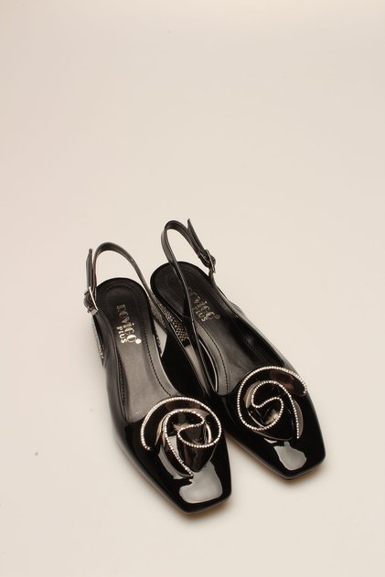 BLACK RUGAN STONE WOMEN'S HEELS