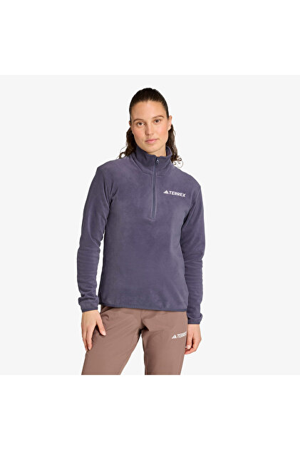 adidas Multi Essentials 1-2 Zip Fleece Kadın Mor Yürüyüş Polar