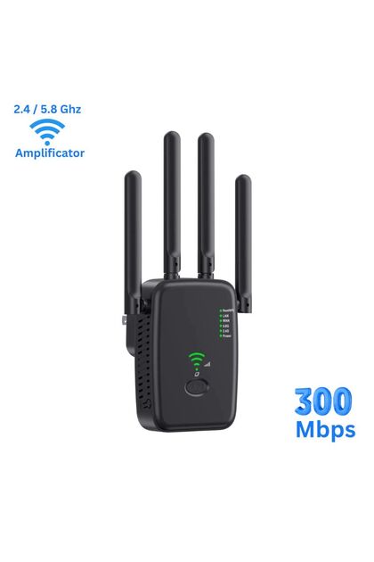 Extender WiFi Dual-Band 300Mbps cu Antene Externe - Negru