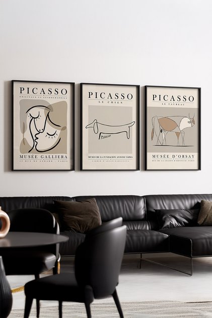 Wooden Black Framed 3-Piece Modern Painting Set Huhu253 - Three-Piece Painting Set Black Frame