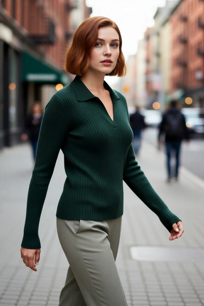 Women's Polo Neck Ribbed Knit Sweater Offers Everyday Chic with Its Fitted Cut Ideal for Cold Weather
