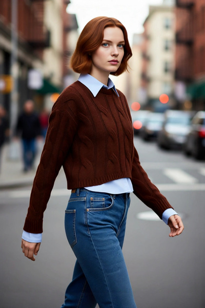 Women's Regular Fit Hair Braid Pattern Low Sleeve Crop Knitwear Sweater Offers Acrylic Comfort