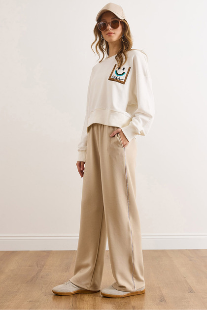Women's Stone Side Seam Draped Cupra Modal Sweatpants Eşf-00000084