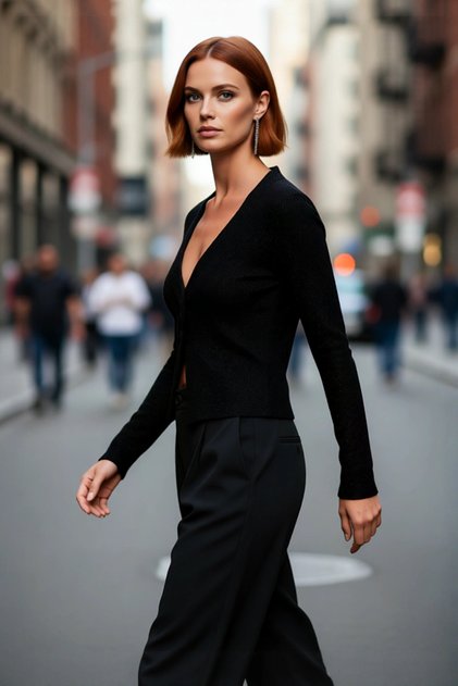 Women's Black Glittery V-Neck Sweater with Slit Detail, Ideal for Stylish Winter Outfits with Its Slim Structure