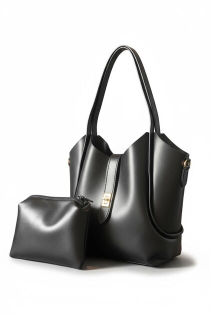 Elegant Bag with Gold Lock and Mini Wallet Strap