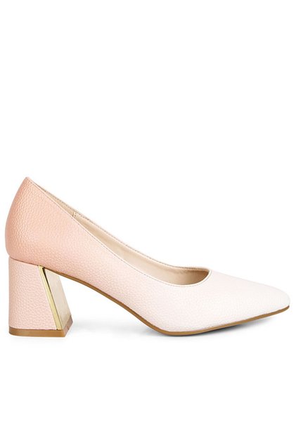 Women Beige & White Metallic Accent Block Heel Pumps