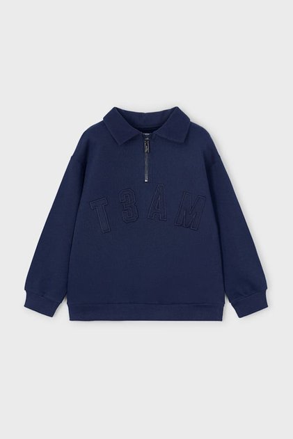 Boy's Regular Fit Embossed Lettering Polo Neck Sweatshirt - Navy Blue