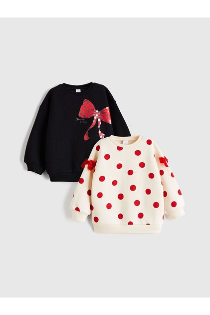 Crew Neck Printed Girls' Sweatshirt Set of 2