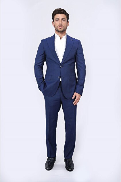 Slim Fit Mono Collar Blue Suit