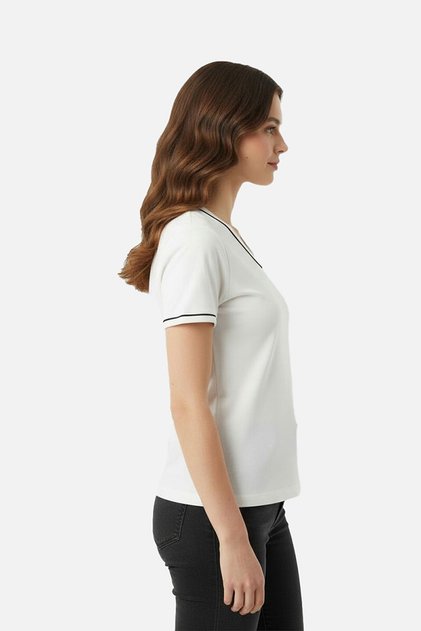 Kadın T-Shirt Portello Slim V-Neck Faw1166.10010