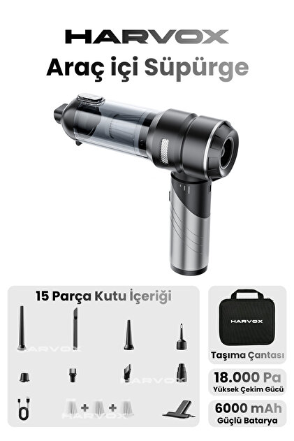 HARVOX 18000pa Güçlü Vakum Araç Süpürgesi Taşınabilir Çantalı