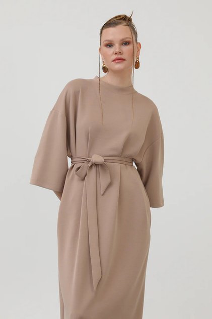 Women's Belt Detailed Basic Dress - 32170Elb