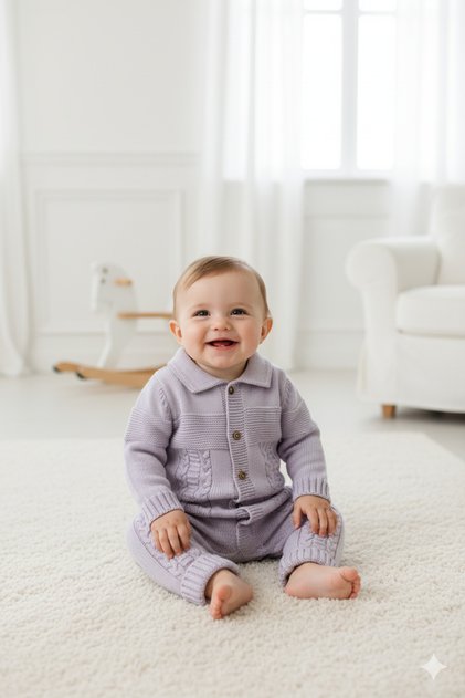 Knitted Winter Baby Romper, Baby Collar, Thick Knitted Unisex Buttoned Romper for Girls and Boys