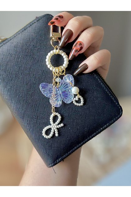 Ringed Pearl Butterfly/Bow Knot Bag Charmi Bag Accessory Keychain Gold