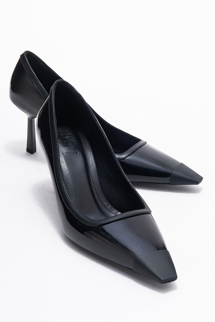 Rona Black Patent Leather Matte Toe Women's Heeled Shoes