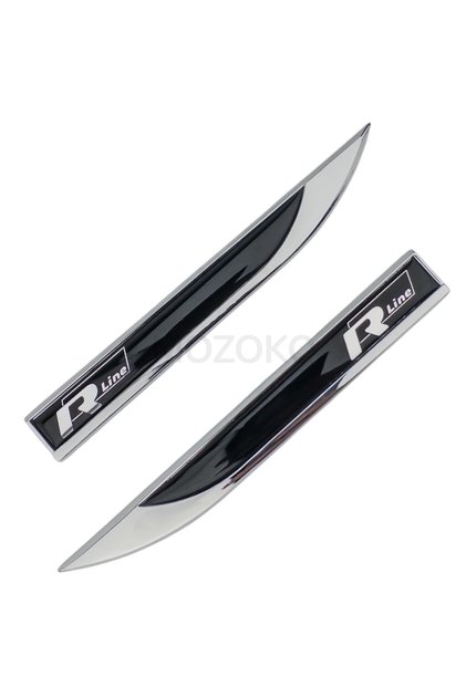 High Quality R-Line Lettering Chrome Plated Metal + Drop Printing Fender Top Side Emblem Set – 2 Pieces