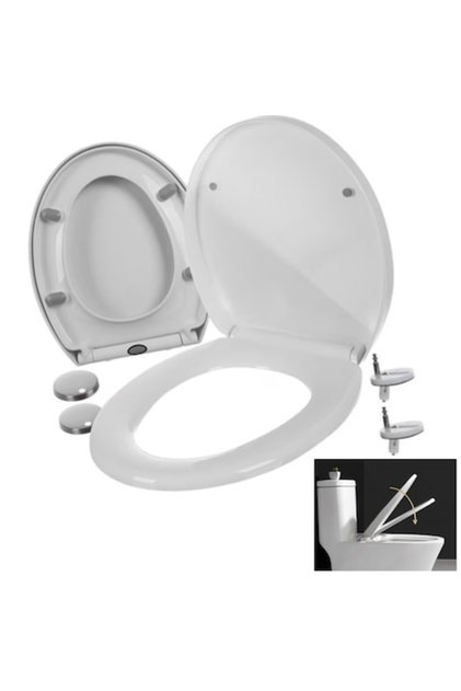 Capac de toaletă universal detașabil ® cu închidere lentă și silențioasă, balamale din oțel inoxidabil, Qu