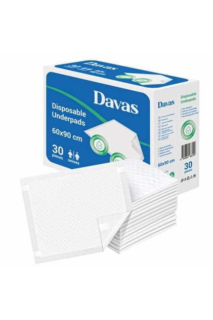 Protectii pat (aleze) Davas, 60x90 cm, 30 buc, gama premium 5 straturi, cu benzi fixare
