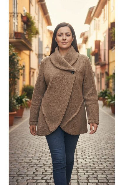 Women's Single Button Long Sleeve Lamb Design Jacket