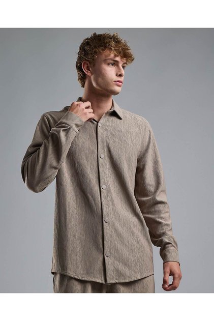 Textured Shirt with Classic Collar and Long Sleeves