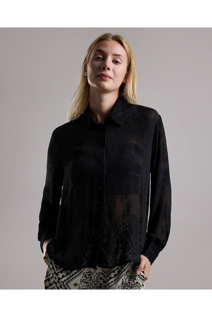 Self Patterned Shirt with Classic Collar and Long Sleeves