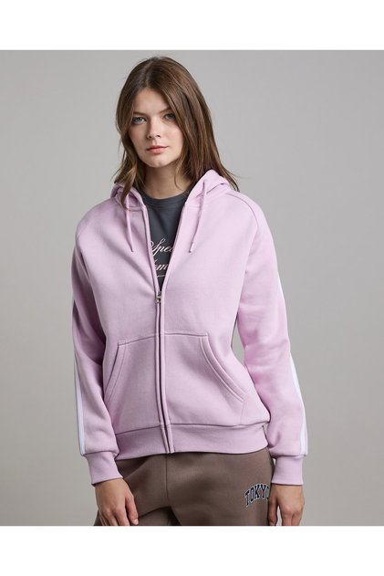 Stripe Detail Hooded Jacket with Zipper Closure
